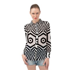 Black And White Line Art Stripes Pattern Long Sleeve Chiffon Shirt