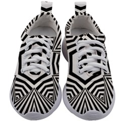 Black And White Line Art Stripes Pattern Kids Athletic Shoes by SpinnyChairDesigns