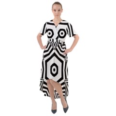 Black And White Line Art Stripes Pattern Front Wrap High Low Dress by SpinnyChairDesigns