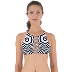 Black And White Line Art Stripes Pattern Perfectly Cut Out Bikini Top by SpinnyChairDesigns