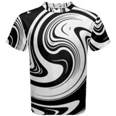 Black And White Swirl Spiral Swoosh Pattern Men s Cotton Tee by SpinnyChairDesigns