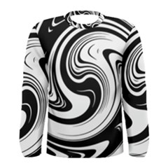 Black And White Swirl Spiral Swoosh Pattern Men s Long Sleeve Tee by SpinnyChairDesigns