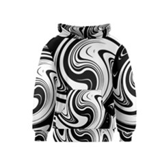 Black And White Swirl Spiral Swoosh Pattern Kids  Pullover Hoodie by SpinnyChairDesigns