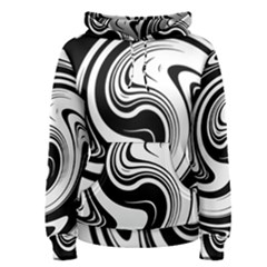 Black And White Swirl Spiral Swoosh Pattern Women s Pullover Hoodie by SpinnyChairDesigns