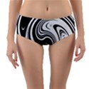 Black and White Swirl Spiral Swoosh Pattern Reversible Mid-Waist Bikini Bottoms View1