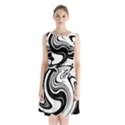 Black and White Swirl Spiral Swoosh Pattern Sleeveless Waist Tie Chiffon Dress View1