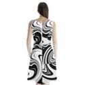 Black and White Swirl Spiral Swoosh Pattern Sleeveless Waist Tie Chiffon Dress View2