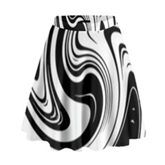 Black And White Swirl Spiral Swoosh Pattern High Waist Skirt by SpinnyChairDesigns