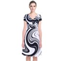 Black and White Swirl Spiral Swoosh Pattern Short Sleeve Front Wrap Dress View1