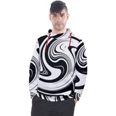 Black And White Swirl Spiral Swoosh Pattern Men s Pullover Hoodie by SpinnyChairDesigns