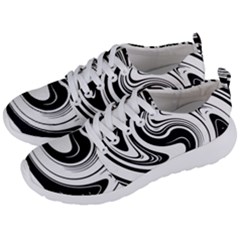 Black And White Swirl Spiral Swoosh Pattern Men s Lightweight Sports Shoes by SpinnyChairDesigns