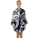 Black and White Swirl Spiral Swoosh Pattern Long Sleeve Satin Kimono View1