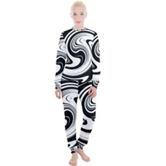 Black And White Swirl Spiral Swoosh Pattern Women s Lounge Set by SpinnyChairDesigns