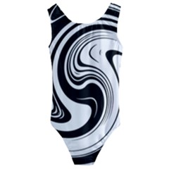 Black And White Swirl Spiral Swoosh Pattern Kids  Cut-out Back One Piece Swimsuit by SpinnyChairDesigns