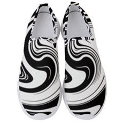 Black And White Swirl Spiral Swoosh Pattern Men s Slip On Sneakers by SpinnyChairDesigns