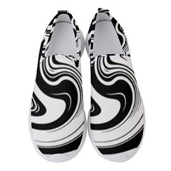 Black And White Swirl Spiral Swoosh Pattern Women s Slip On Sneakers by SpinnyChairDesigns