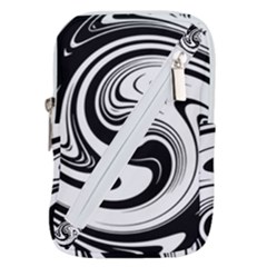 Black And White Swirl Spiral Swoosh Pattern Belt Pouch Bag (small) by SpinnyChairDesigns