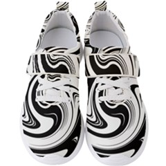 Black And White Swirl Spiral Swoosh Pattern Men s Velcro Strap Shoes