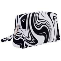 Black And White Swirl Spiral Swoosh Pattern Wristlet Pouch Bag (large) by SpinnyChairDesigns