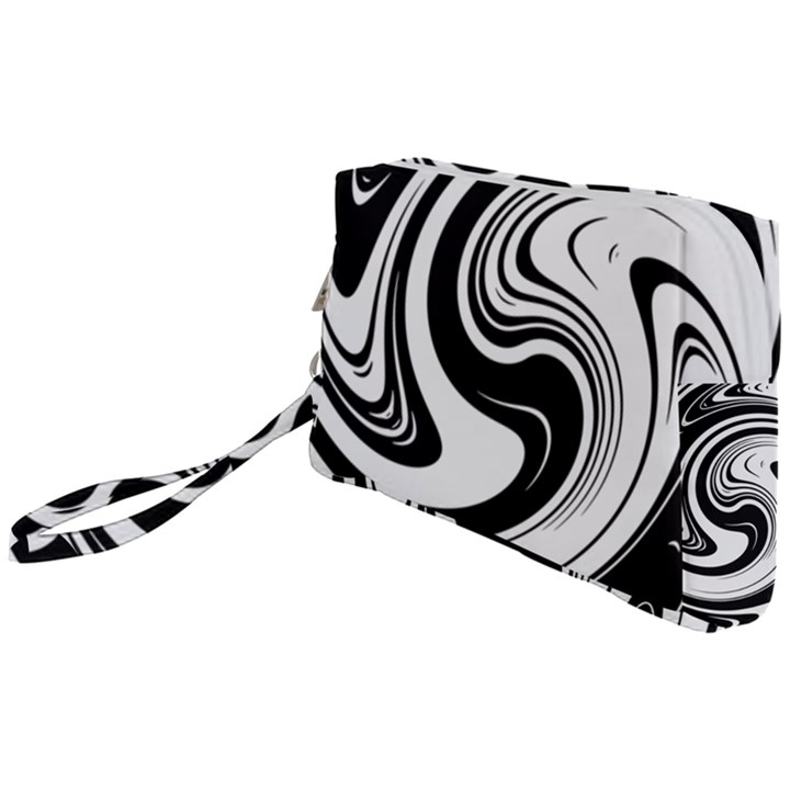 Black and White Swirl Spiral Swoosh Pattern Wristlet Pouch Bag (Small)