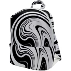 Black And White Swirl Spiral Swoosh Pattern Zip Up Backpack by SpinnyChairDesigns