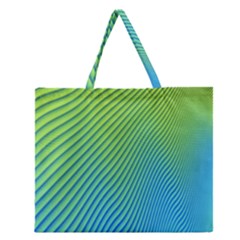 Blue Green Abstract Stripe Pattern  Zipper Large Tote Bag by SpinnyChairDesigns