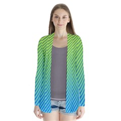 Blue Green Abstract Stripe Pattern  Drape Collar Cardigan by SpinnyChairDesigns