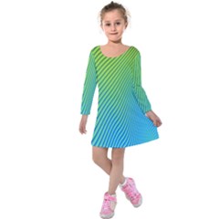 Blue Green Abstract Stripe Pattern  Kids  Long Sleeve Velvet Dress by SpinnyChairDesigns