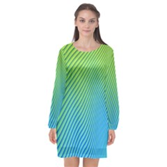 Blue Green Abstract Stripe Pattern  Long Sleeve Chiffon Shift Dress  by SpinnyChairDesigns