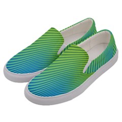 Blue Green Abstract Stripe Pattern  Men s Canvas Slip Ons by SpinnyChairDesigns