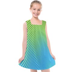 Blue Green Abstract Stripe Pattern  Kids  Cross Back Dress by SpinnyChairDesigns