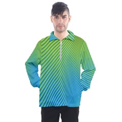 Blue Green Abstract Stripe Pattern  Men s Half Zip Pullover by SpinnyChairDesigns