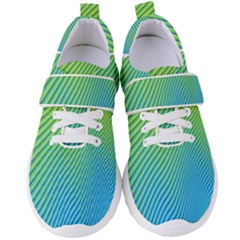 Blue Green Abstract Stripe Pattern  Women s Velcro Strap Shoes by SpinnyChairDesigns