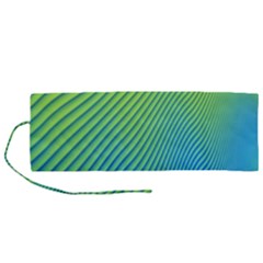 Blue Green Abstract Stripe Pattern  Roll Up Canvas Pencil Holder (m) by SpinnyChairDesigns