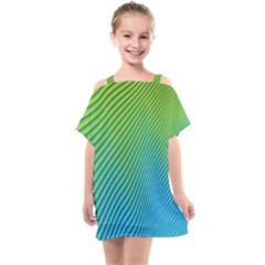 Blue Green Abstract Stripe Pattern  Kids  One Piece Chiffon Dress by SpinnyChairDesigns