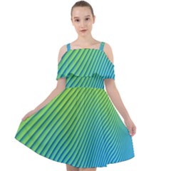 Blue Green Abstract Stripe Pattern  Cut Out Shoulders Chiffon Dress by SpinnyChairDesigns