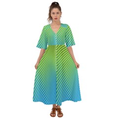 Blue Green Abstract Stripe Pattern  Kimono Sleeve Boho Dress by SpinnyChairDesigns