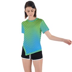 Blue Green Abstract Stripe Pattern  Asymmetrical Short Sleeve Sports Tee by SpinnyChairDesigns