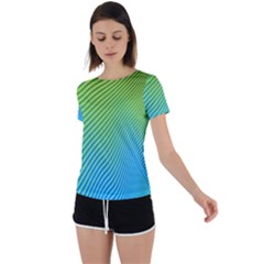 Blue Green Abstract Stripe Pattern  Back Circle Cutout Sports Tee by SpinnyChairDesigns