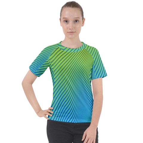 Blue Green Abstract Stripe Pattern  Women s Sport Raglan Tee by SpinnyChairDesigns