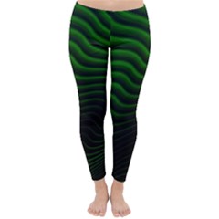 Black And Green Abstract Stripes Gradient Classic Winter Leggings by SpinnyChairDesigns