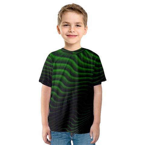 Black And Green Abstract Stripes Gradient Kids  Sport Mesh Tee by SpinnyChairDesigns