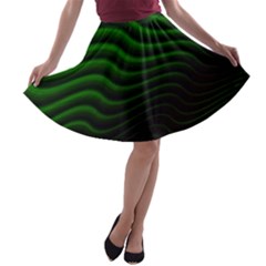 Black And Green Abstract Stripes Gradient A-line Skater Skirt by SpinnyChairDesigns