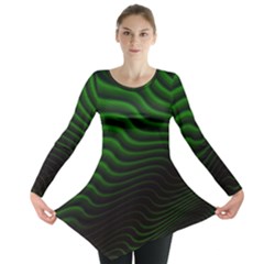 Black And Green Abstract Stripes Gradient Long Sleeve Tunic  by SpinnyChairDesigns