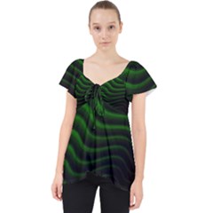 Black And Green Abstract Stripes Gradient Lace Front Dolly Top by SpinnyChairDesigns