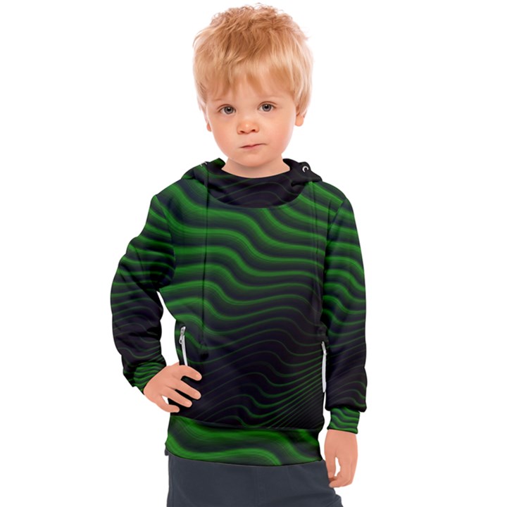 Black and Green Abstract Stripes Gradient Kids  Hooded Pullover