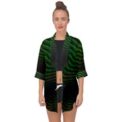 Black And Green Abstract Stripes Gradient Open Front Chiffon Kimono by SpinnyChairDesigns