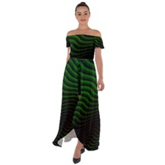 Black And Green Abstract Stripes Gradient Off Shoulder Open Front Chiffon Dress by SpinnyChairDesigns