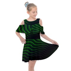 Black And Green Abstract Stripes Gradient Kids  Shoulder Cutout Chiffon Dress by SpinnyChairDesigns