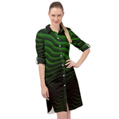 Black And Green Abstract Stripes Gradient Long Sleeve Mini Shirt Dress by SpinnyChairDesigns